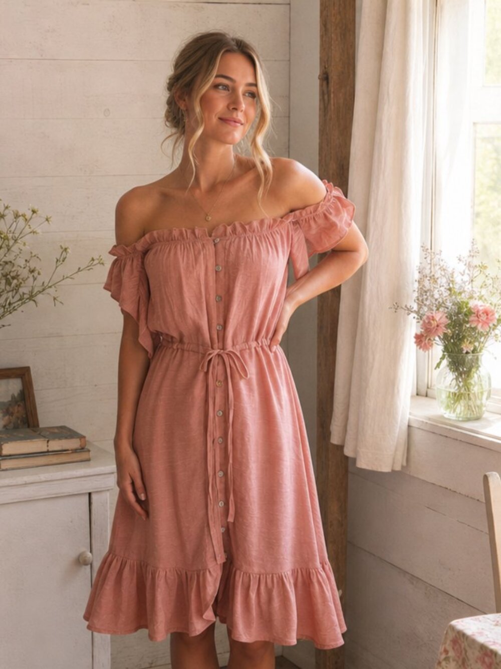 Magnolia Boutique Ruffle Dress S Knee Strapless Cottage Coquette Wedding Guest